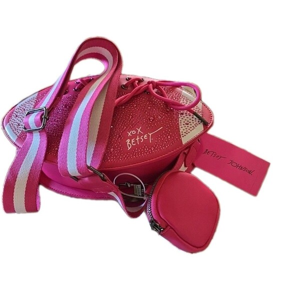 Betsey Johnson Hot Pink Rhinestone Football Crossbody Bag Purse NEW MSRP$78 - Picture 2 of 10